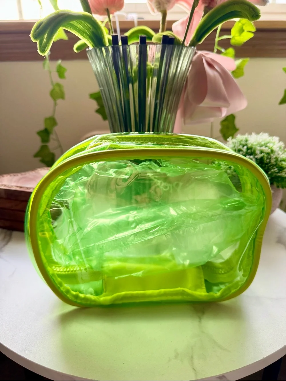 Neon Lime Clear Cosmetic Bag